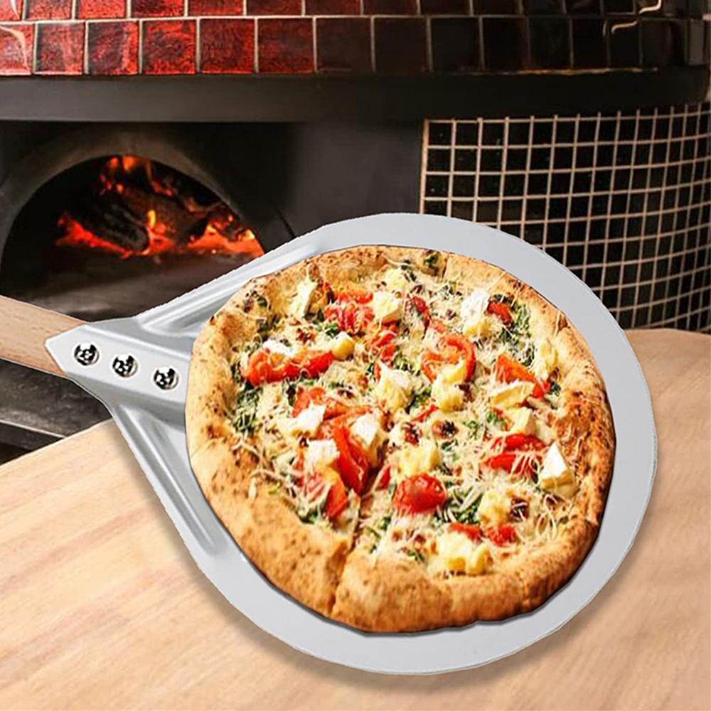 12/14 Inch Round Pizza Turning Peel Hard Anodized Aluminum Perforated Pizza Paddle with Wood Handle Homemade Oven Pizza Shovel