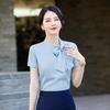 Elegant Women's Short-Sleeve Bow Shirt - Professional White Summer Workwear