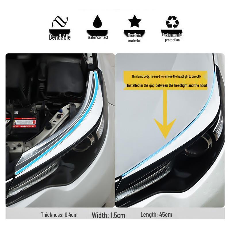 Ultra-Thin Daytime Running Light & Flowing Turn Signal Strip - Soft Silicone, White & Yellow Light with Scanning Start Style