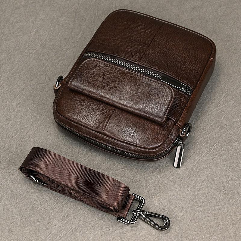 Casual top layer cowhide men's crossbody bag small shoulder bag outdoor waterproof mini waist bag for male phone pouch crossbody