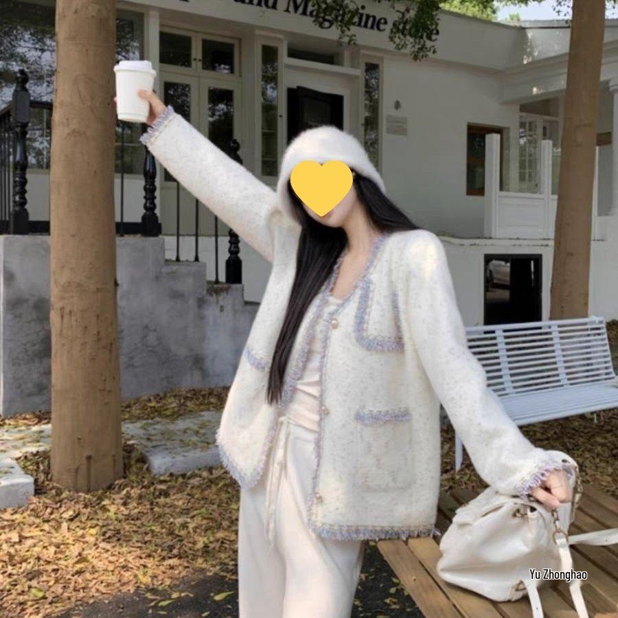 Women's Soft Fluffy Knit Long Sleeve Cardigan - French Style, Autumn Loose Collar