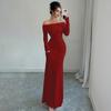 Women Off Shoulder Bodycon Maxi Dress Formal Long Sleeve Evening Gown Ruched Club Party