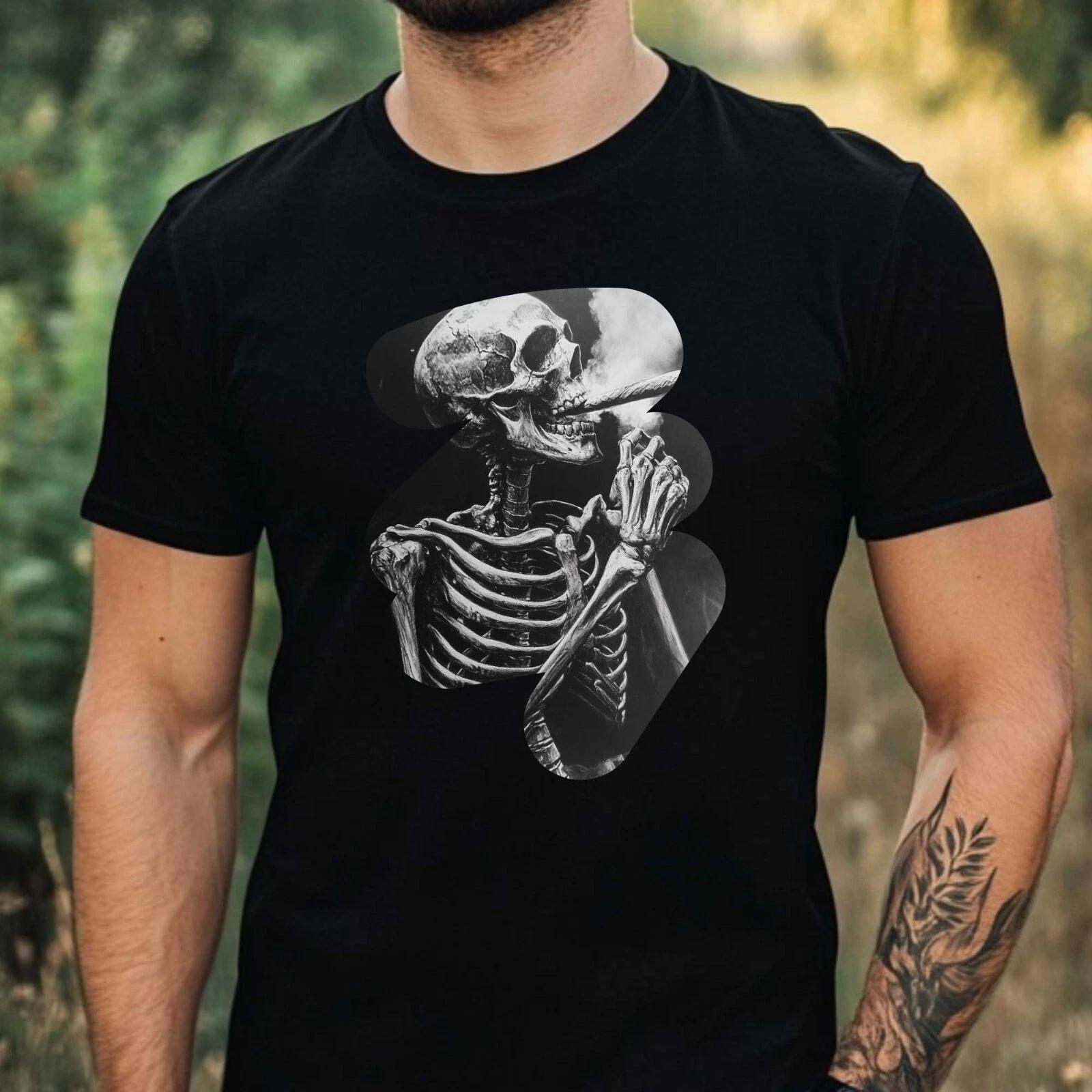 T-Shirt Herren Skelett Raucht Motiv Baumwolle Größe XS bis 5XL XS