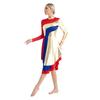 Vestido de Dança Litúrgica Feminino Gola Alta Manga Longa Patchwork Cor Contrastante Bainha Curva Vestido de Adoração
