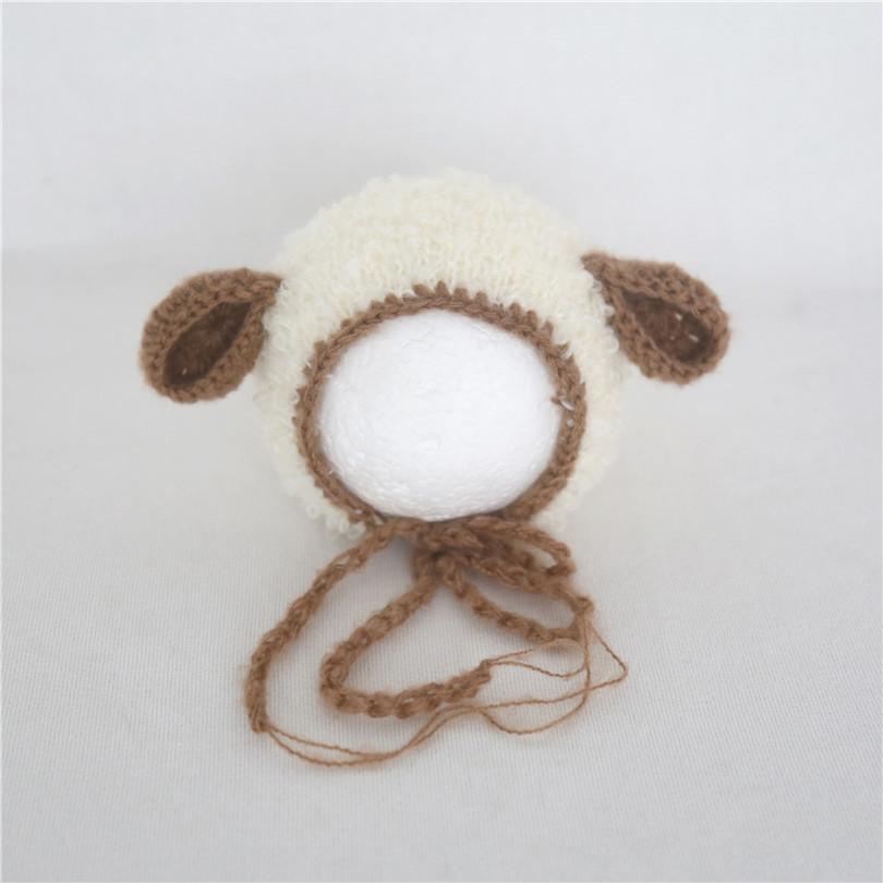 Baby Lamb Hat HandKnitted Newborn Photography Animal Sheep Hat Crochet Boucle Bonnet Beanie for Newborn Photo Shoot Full&Polyester/Cotton