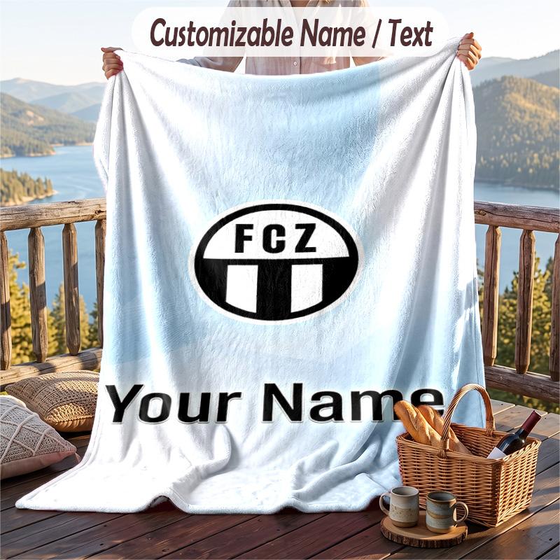 Flannel Blanket FC Zürich Print Custom Name Text Soft Throw for Sofa Bed