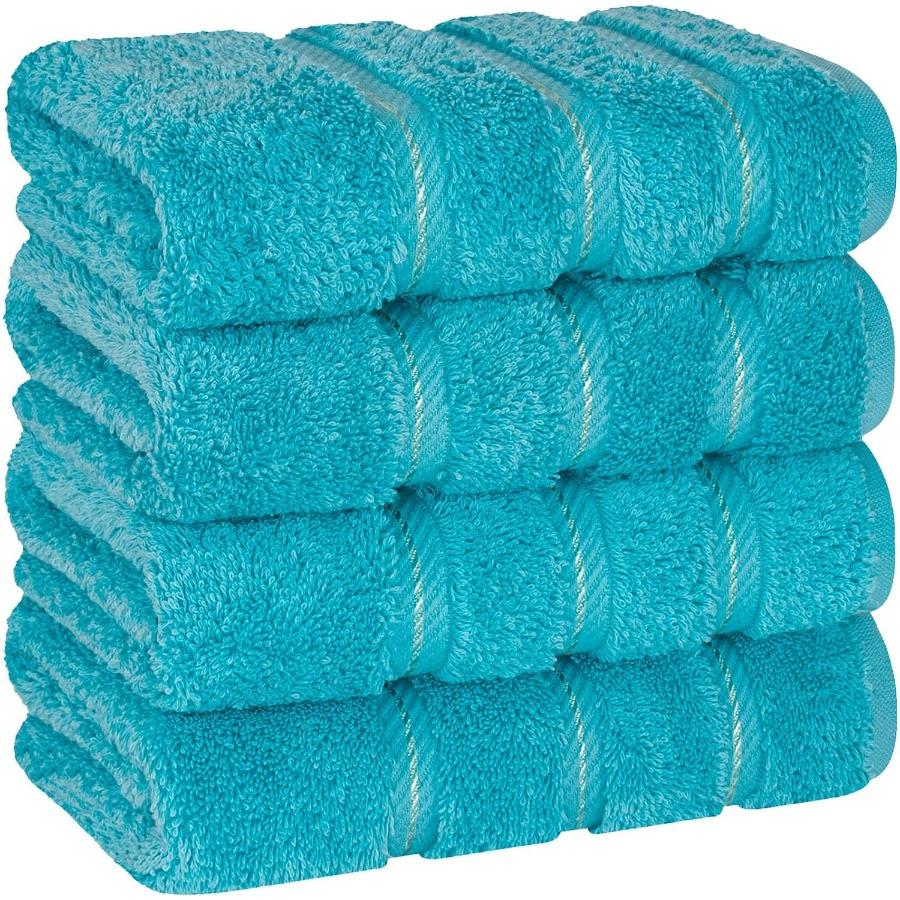 Luxury 600 GSM 100 Cotton Turkish Hand Towels Set of 4 for Bathroom and Kitchen UltraAbsorbent Aqua Blue Face and Hand Towels w