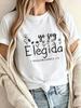 Yo Soy Elegida Spanish Bible Verse Floral Inspirational Graphic Tee Women Crew Neck Short Sleeve Christian Faith Casual Everyday Wear Top