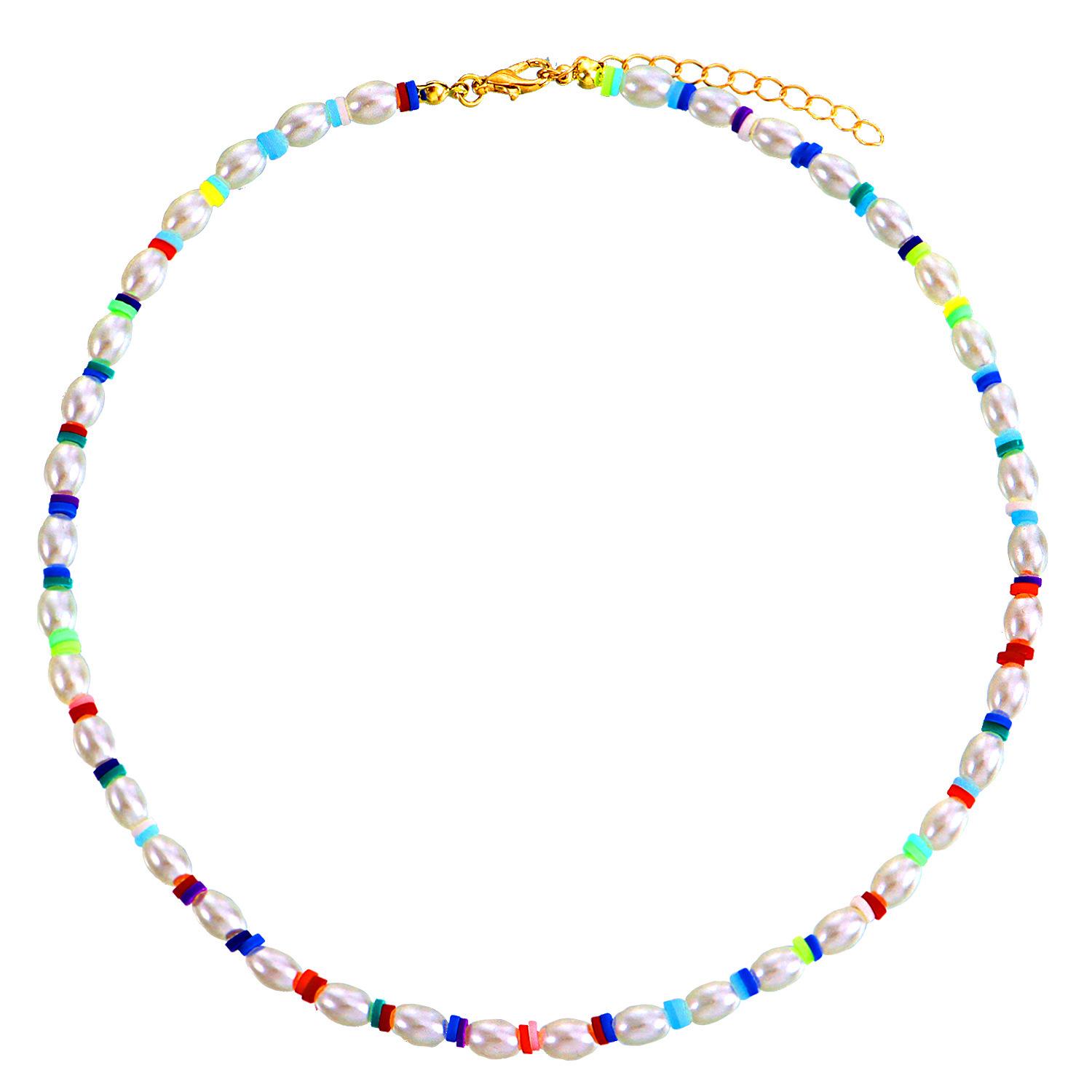 European and American jewelry, multi-element fashion trend pearl necklace, cartoon painted soft pottery fruit smiley face necklace