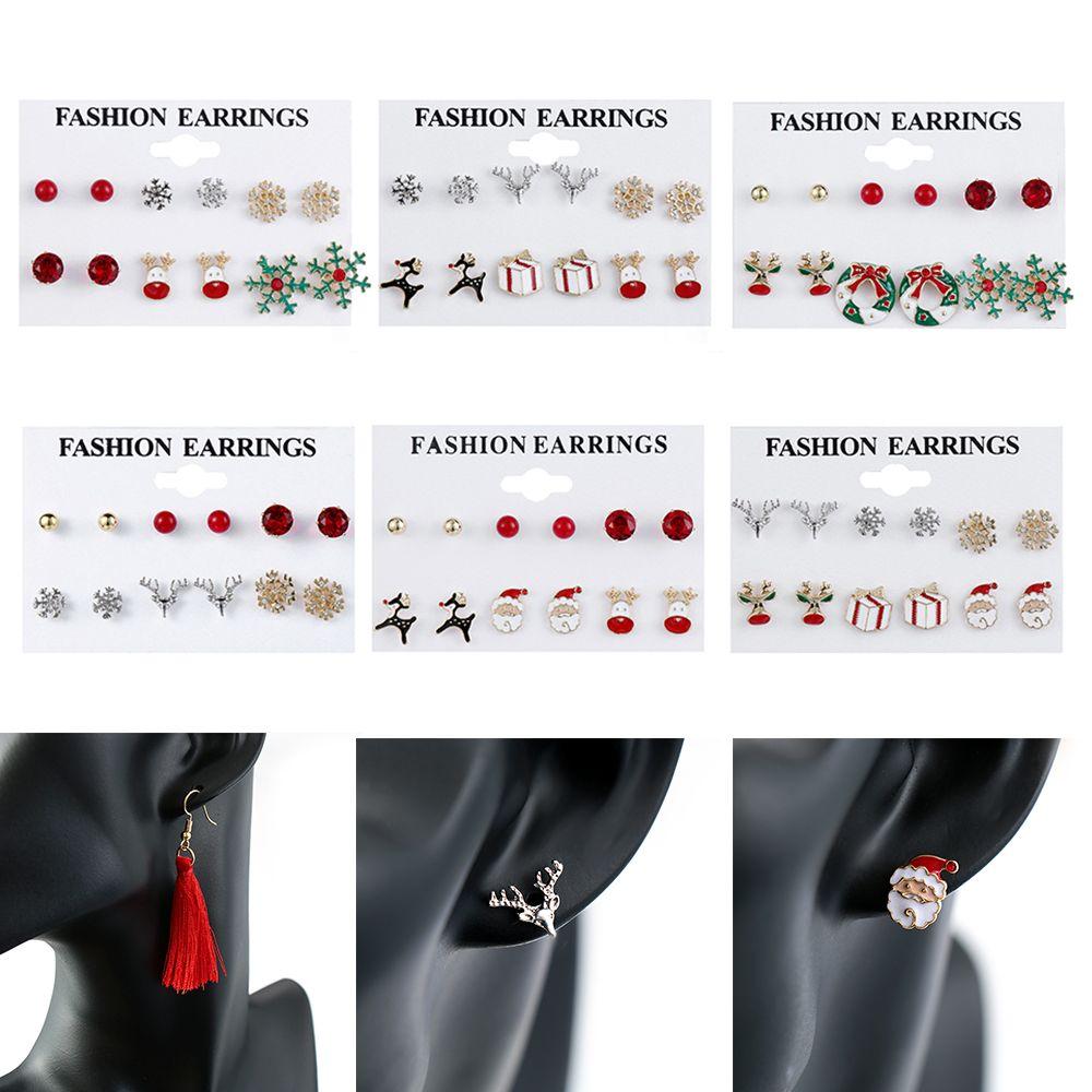 

Маленькие серьги-гвоздики с оленями и стразами, рождественская елка, серьги-гвоздики Санта-Клауса, рождественские серьги, снеговик, олень