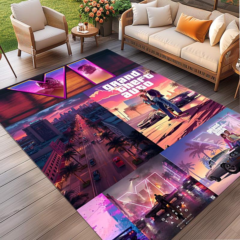 Grand Theft Auto VI Print Rug, Washable Floor Carpet, For Entryway Dorm Laundry Room Office Study, Home Decor Birthday Christmas Gift