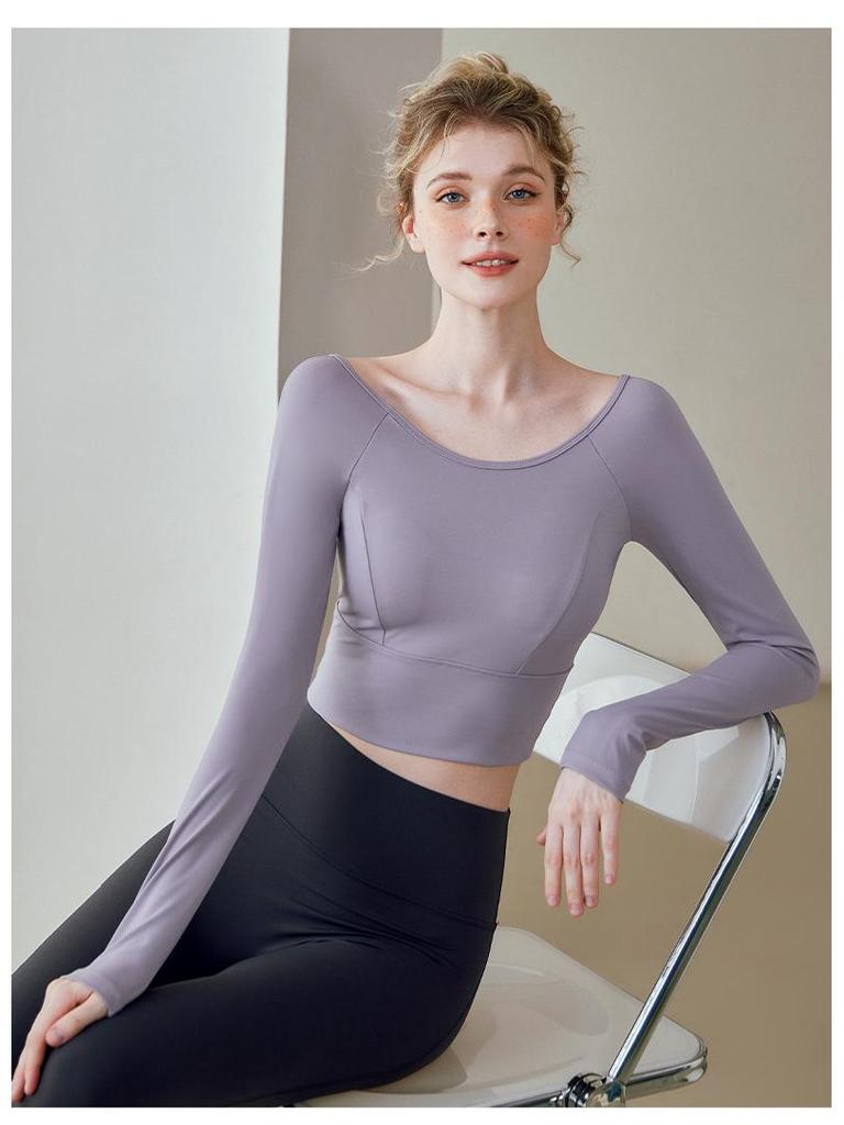 Women's Summer Yoga Top: Long Sleeve, Mesh Back, Stylish Fitness Wear