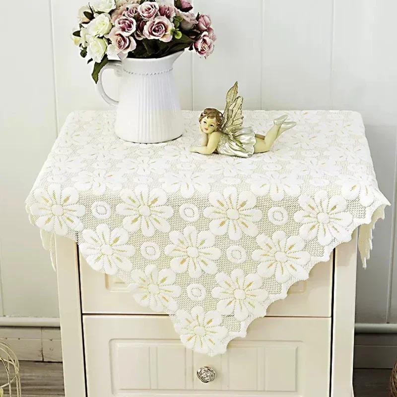 Kant Geperforeerd Tafelkleed Stofdicht Meubelhoes wit Veelzijdig Duurzaam Mooi Huisdecoratie Vierkante Sjaalhoes Doek 90x90cm