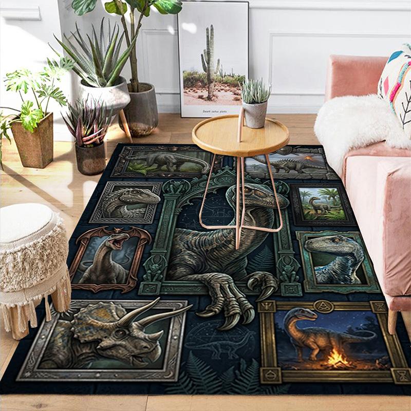 Prehistoric Dinosaurs Pattern Rug Floor Mat for Living Room or Bedroom Soft and Comfortable Carpet a Gift for Birthday and Holiday.