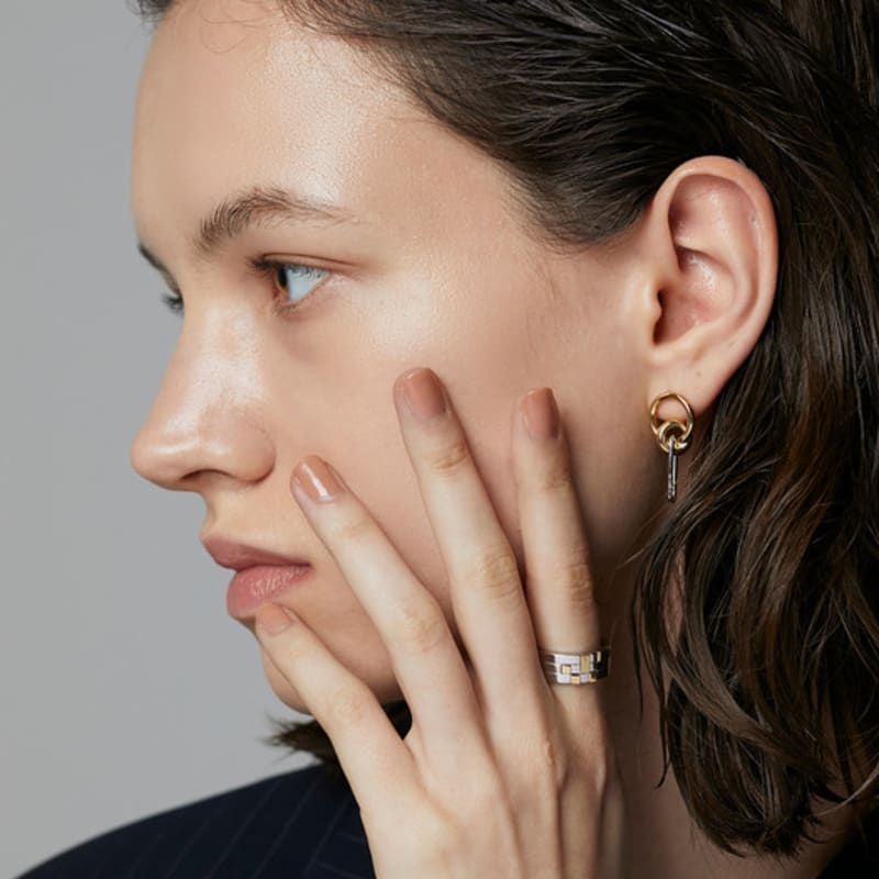 reve [Silver 925] uneven checkerboard ring