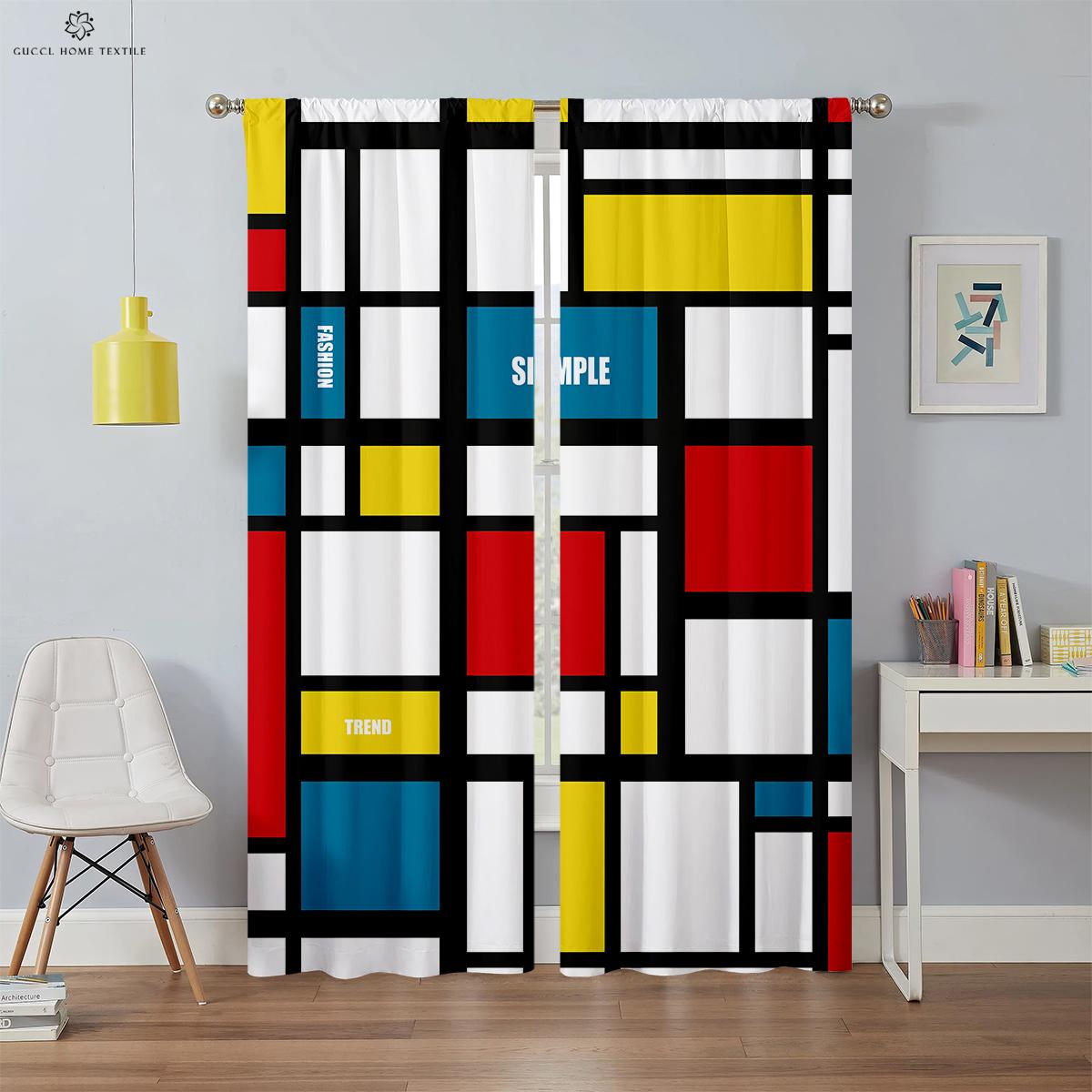 

Современные простые занавески с геометрическим принтом, спальня, гостиная, украшение для балкона, легко стирать и ухаживать, украшение для дома, 2 шт. W50xH130(CM)x2PCS&Grommet Top