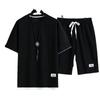 Conjunto casual de dos piezas para hombre estilo Hong Kong, tejido gofre holgado: Camisa de Manga Corta y Pantalones Cortos