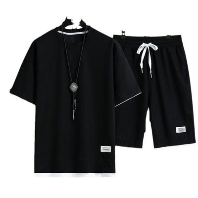 Men's Hong Kong Style Loose Waffle Knit Casual Two-Piece Set: Short Sleeve Shirt and Shorts