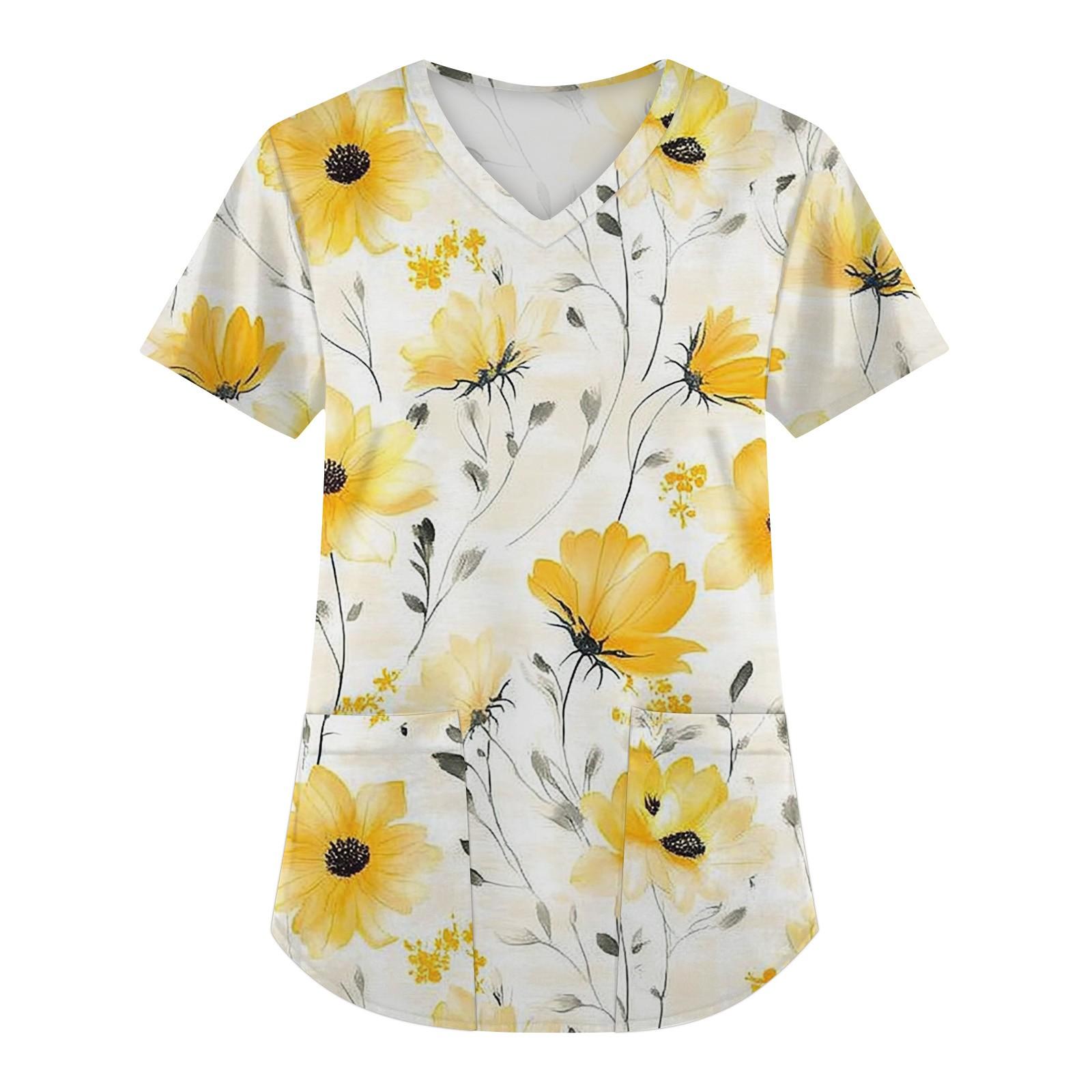 

Жіночий модний V-подібний виріз із короткими рукавами та кишенями, верхній одяг із квітковим принтом XL жовтий