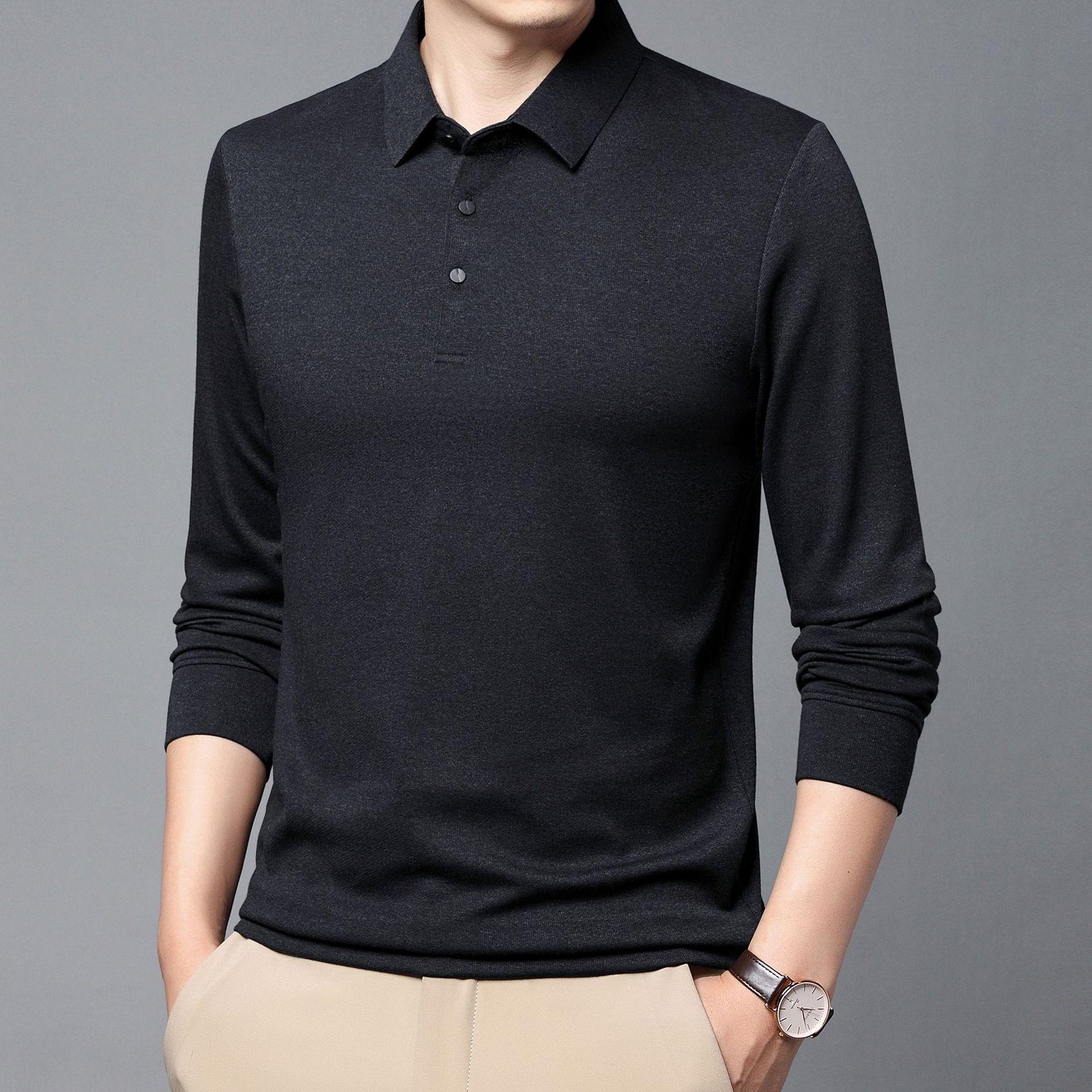 

Осенняя новая мужская футболка с длинными рукавами для молодежи и среднего возраста, повседневная свободная рубашка с лацканами, футболка, топ XXXXL