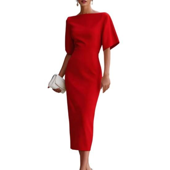 

Work Dress for Women Boat Neck Batwing Half Sleeve Pencil Sheath Dress Formal Business Office Midi Dress S