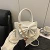Elegant Pleated Bow Design PU Shoulder Bags for Women Solid Color Pearl Chain Ladies Crossbody Bag Simple Female Square Handbags