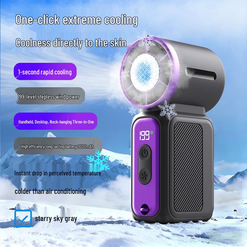 

Ice Cooling Handheld Fan: 199-Speed USB Rechargeable with Digital Display and Long Battery Life Standard