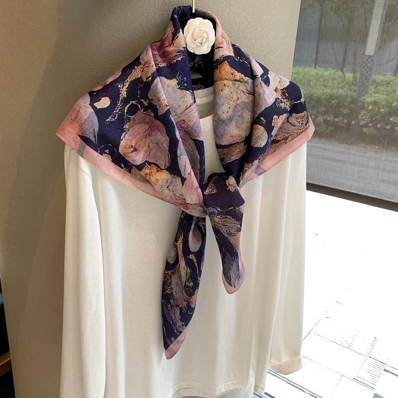 Herringbone pattern double-sided square scarf temperament sense outer fit elegant female versatile flow silk scarf breathable scarf square scarf