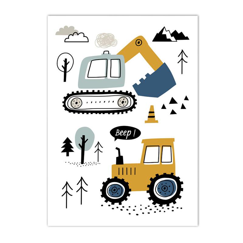 Kreslený Jeřáb Bagr Traktor Nákladní plakát Nástěnné umění Obraz na plátně Dětská školka Chlapci Obrázky Nordic Wall Print Room Decor