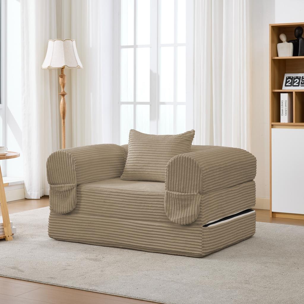 Corduroy Single Sleeper Sofa Convertible, Folding Sofa Bed, Space-Saving Guest Bed, High-Quality Corduroy Fabric, for Living Room, Bedroom, Apartment