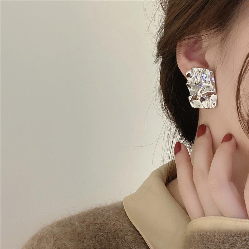 Silver needle square irregular stud earrings fashion high sense earrings simple personality versatile temperament earrings