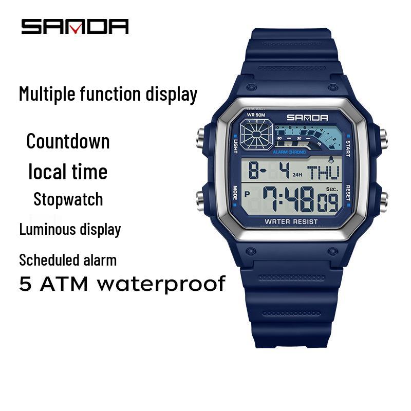 Sanda Sports Waterproof Square Electronic Watch for Teens - Unisex Fashionable and Simple Design