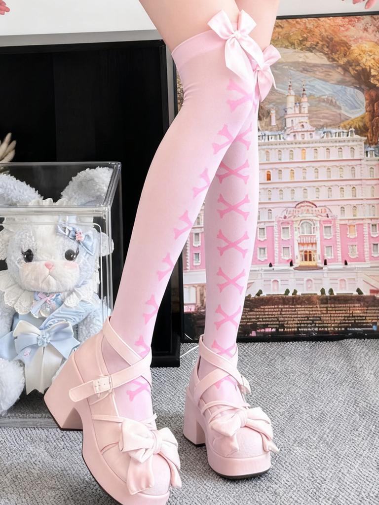 1 Paar Japanische Schleife Y2K Lolita Oberschenkelhohe Socken Damen Bein Schlankmachend Rutschfest Anime Expo/Lolita Teeparty/JK Treffen