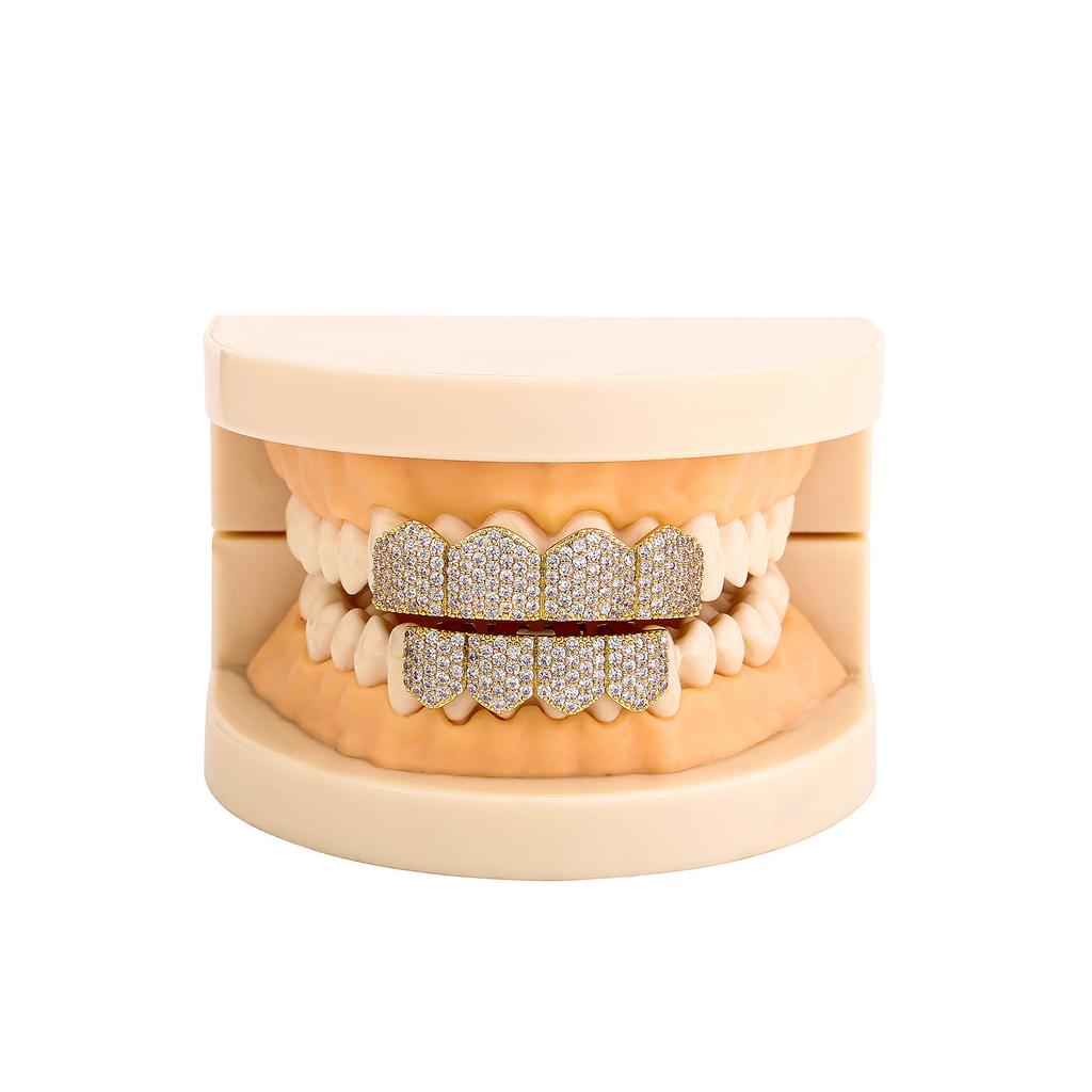 Blues New Style Hip Hop Jewelry Iced Out Zircon Teeth Grills Cubic Zirconia Teeth Grillz 4 Top 4 Bottom a Set