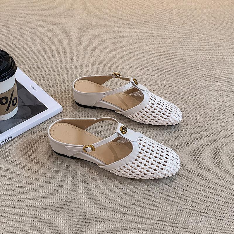 Summer Breathable Hollowed-out Outer Sandals Women's Bag Head with Skirt Women's Thick Heel Thin Sandals