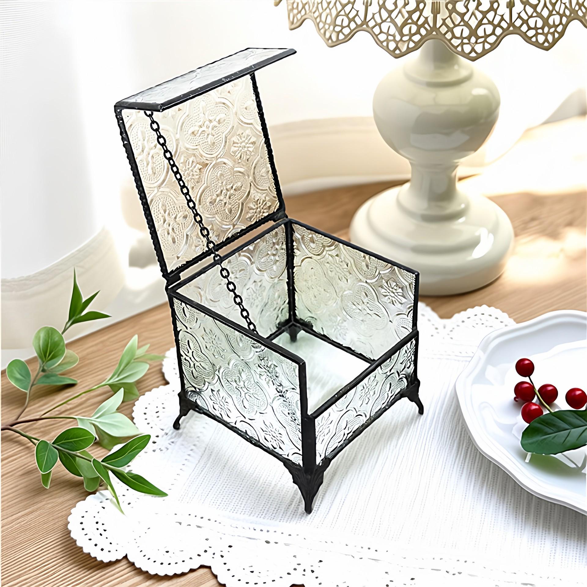 

Retro Glass Jewelry Box for Rings, Earrings, and Wedding Decor 8 x 7 x 8.5 cm чёрный