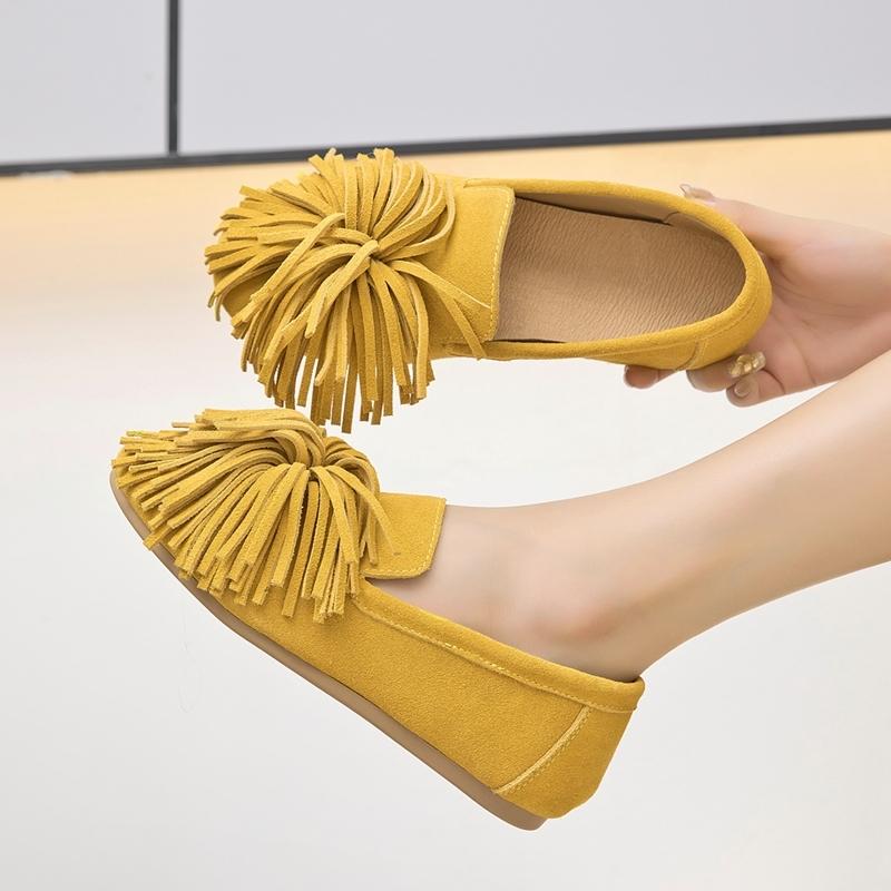 Women's Flat Shoes Genuine Leather Tassel Women's Loafers Large Size Ballet Mary Jane Shoes for Women