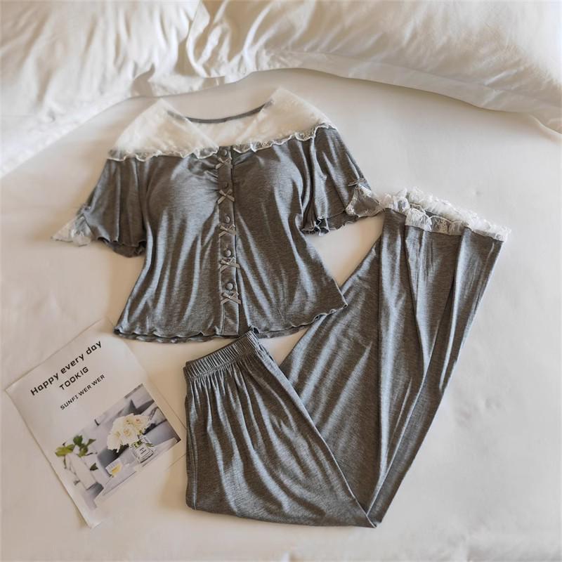 Women's Summer Modal Pajama Set with Chest Pad - Short Sleeve, Lightweight, for Spring and Autumn