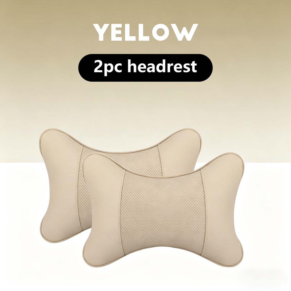 NWL3 2pcs Car Seat Leather Headrest Neck Pillow, Soft Comfortable Neck Support for VW Golf Passat Tiguan Skoda Octavia Kodiaq Auto In