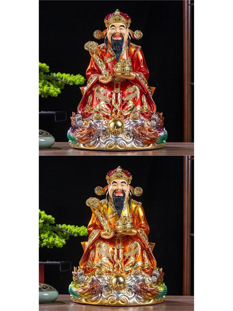 Statua Buddha in Resina Ruyi Dio della Ricchezza con Nove Draghi, 30 cm o 40 cm - Ornamenti per la Prosperità