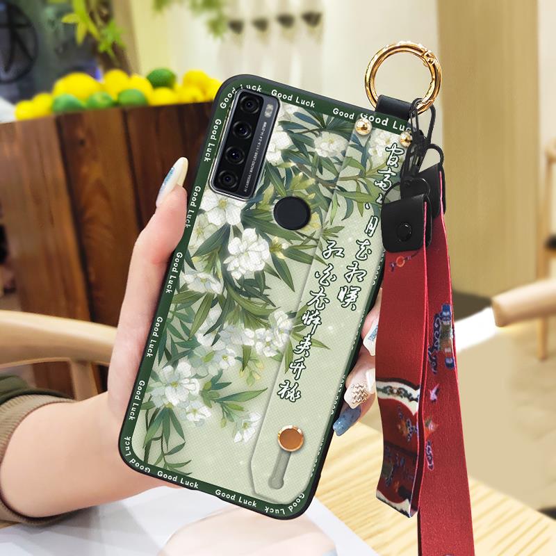 Anti-knock Ring Phone Case For TCL 20 SE Phone Holder Back Cover Elderly lady Dirt-resistant Protective Lanyard Silicone