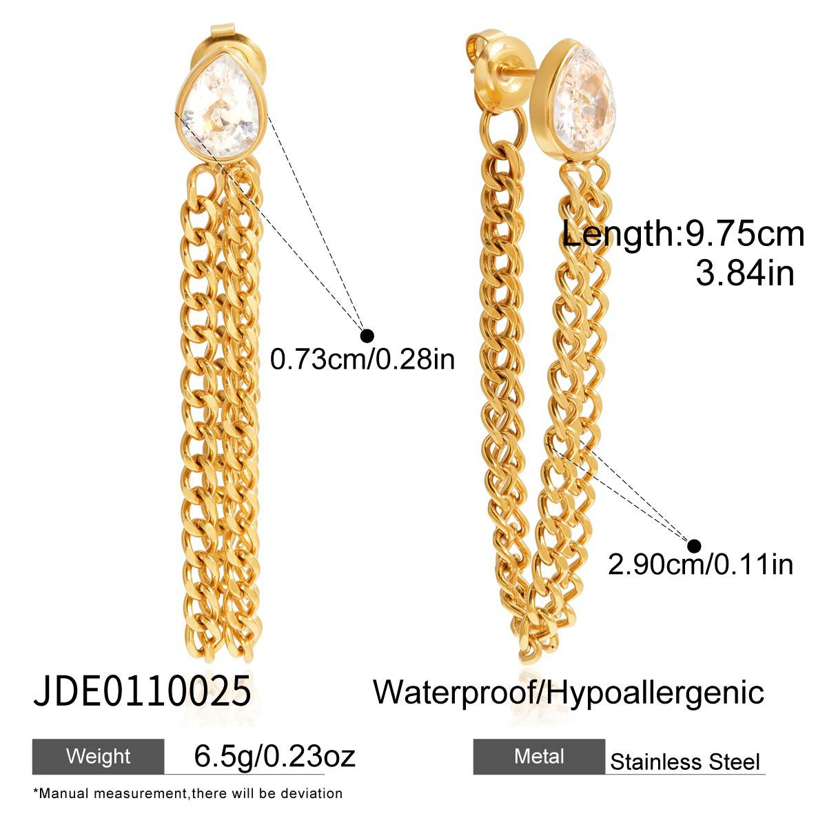 Chain fringed titanium steel zircon earrings light luxury earrings autumn and winter stainless steel Europe and America