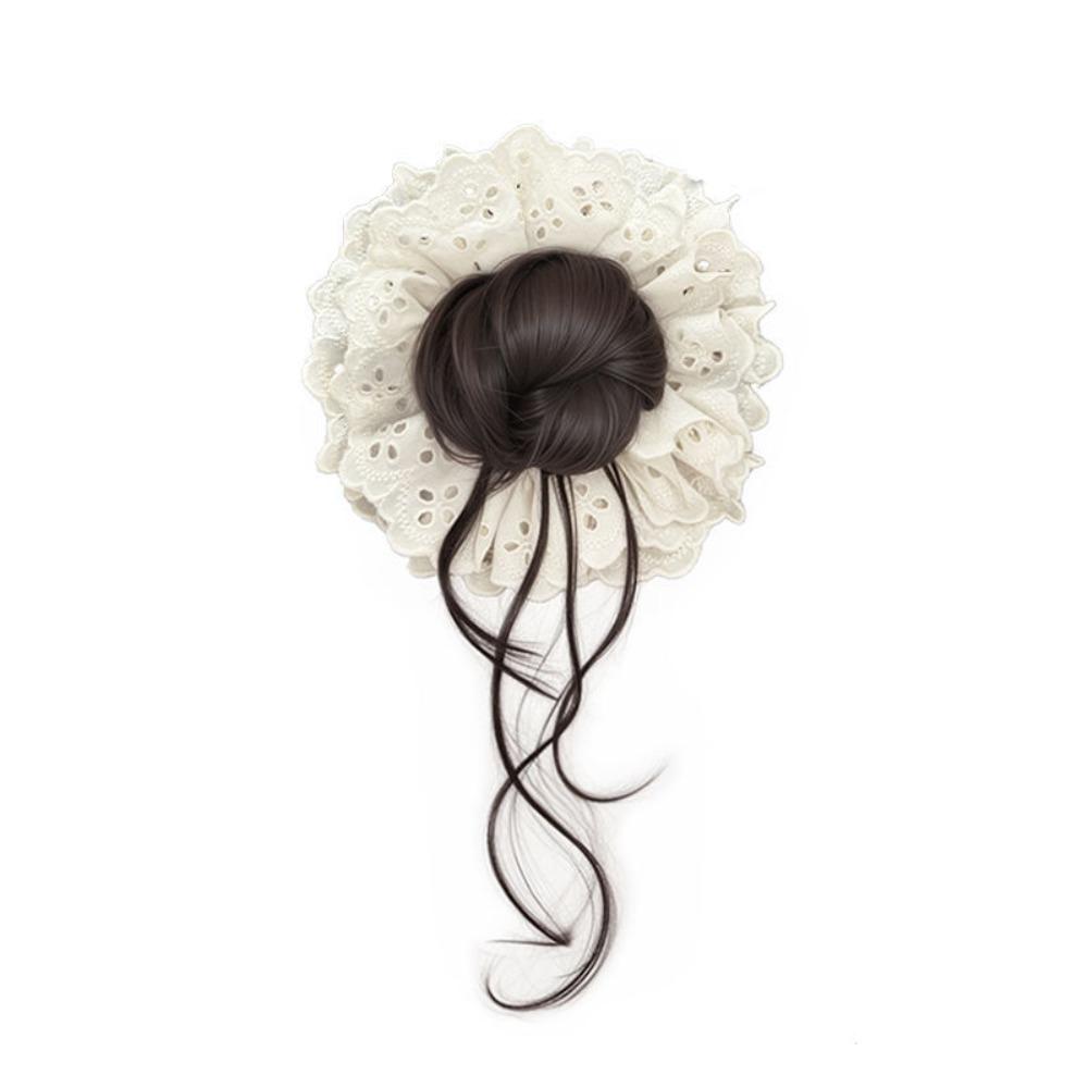 Lace Hair Bands Ponytail Holders Hair Artifact False Hair Pieces Flower Bun Head Wig  Women