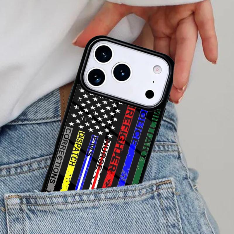 Police Thin Blue Line Flag Phone Case for iPhone 17ProMax 12 13 14 15 16e 17 Pro Max Plus Air Cover