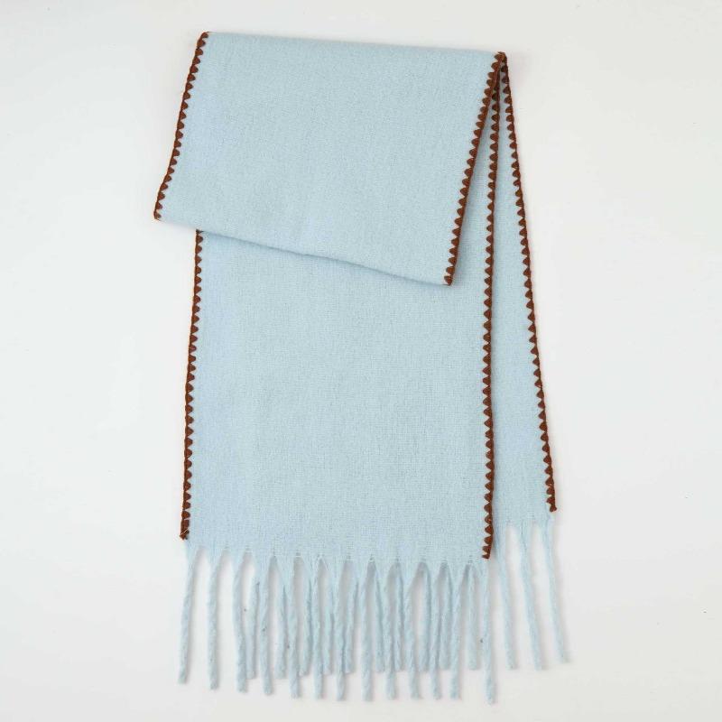 New Neck Autumn and Winter Mohair Contrasting Color Hemming Scarf Women's Simple Versatile Warm High Sense Fashion Solid Color Circumference