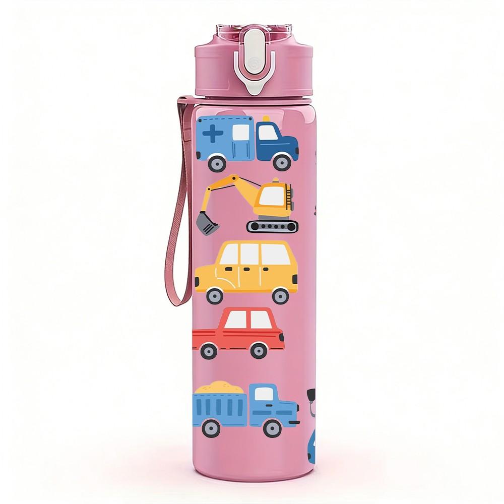 1PC Assorted Toy Vehicle 750ml Color Plastic Sports Water Bottle Leakproof Flip Straw Lid Suitable for Sports Office Home Use