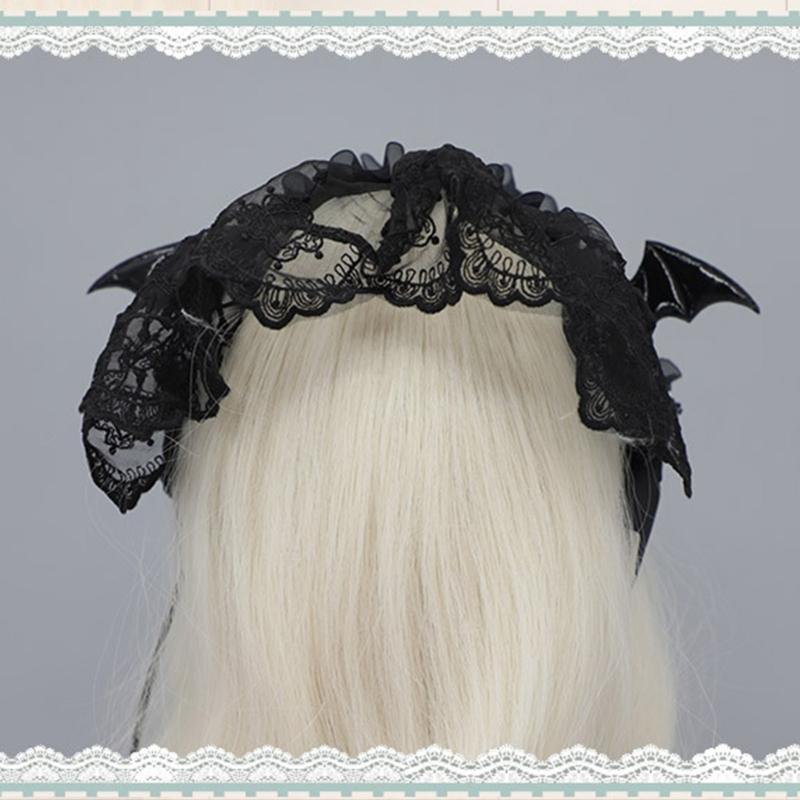 Girl Bowknot Headbands with Pleated Lace Halloween Photography Hair Hoop