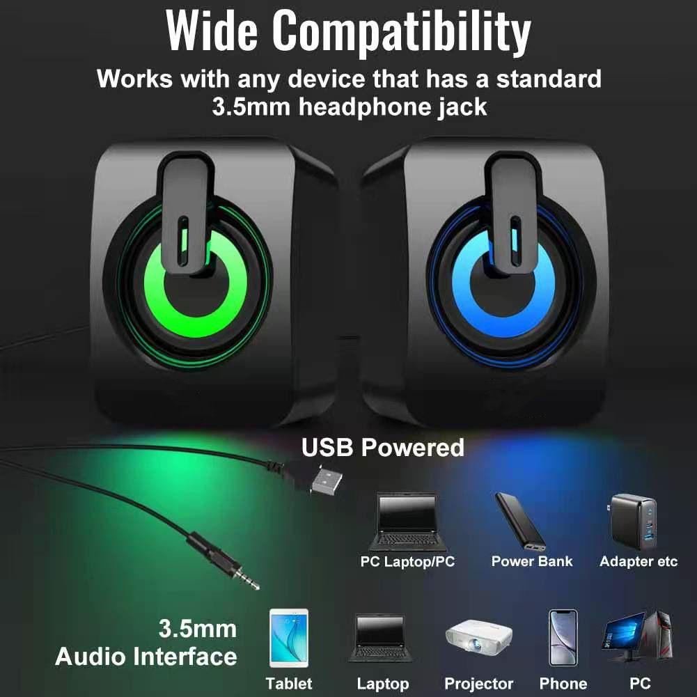 Home office computer speaker with microphone stereo 3.5mm AUX RGB colorful light computer speaker suitable for desktop laptops