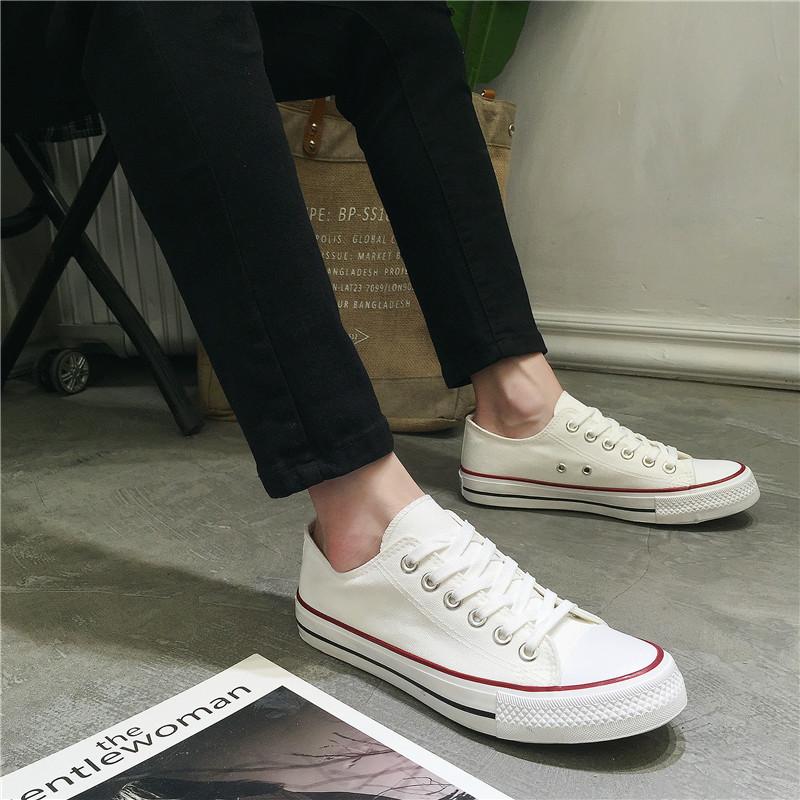 Jarní korejská verze Pánské a dámské nové nízké boty Lovers Plátěné boty Pánské boty Boty pro volný čas Boty na šněrování Boty na prkno Pánské velké studentské boty