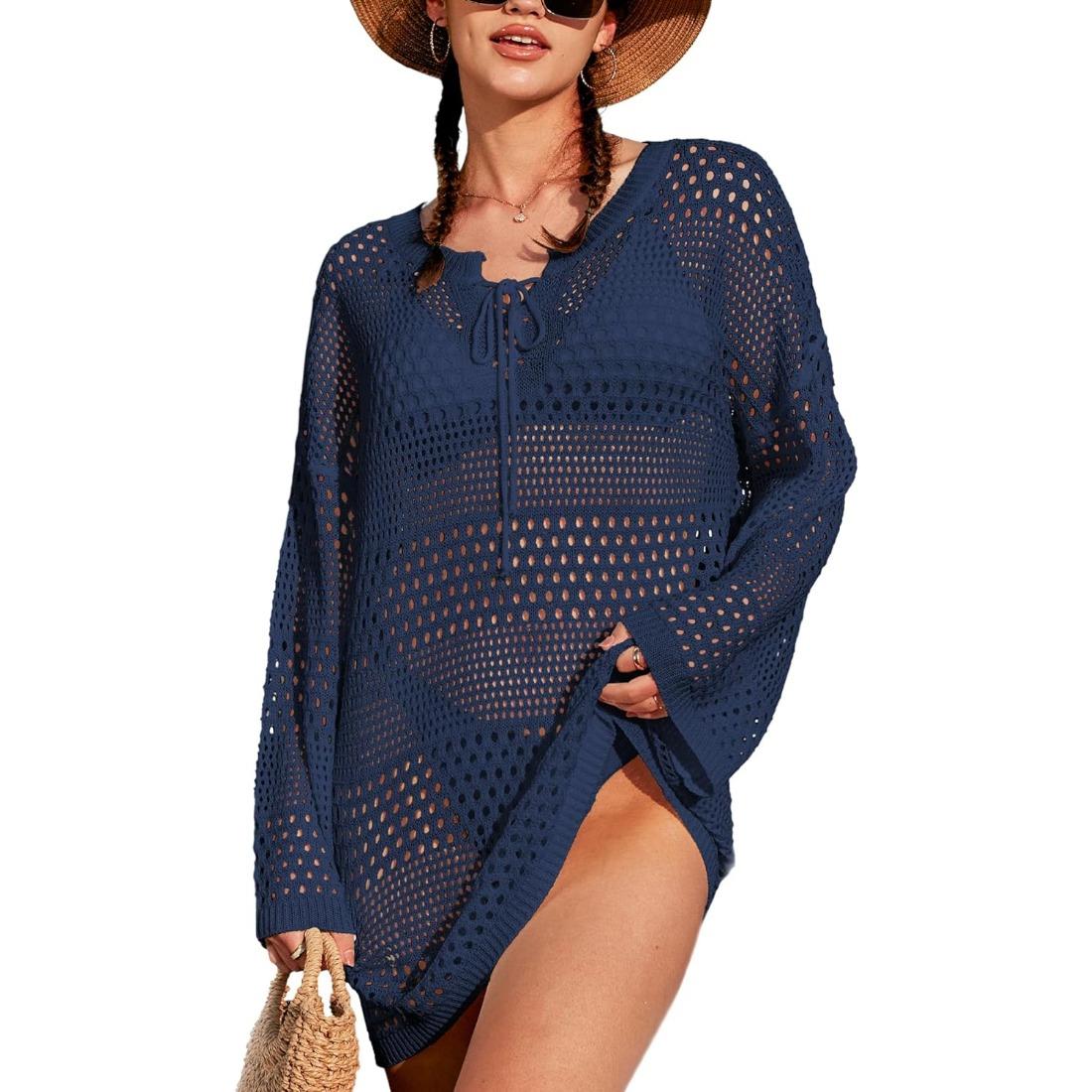 

Charmleaks купальник накидка женское пляжное платье на шнурке с длинными рукавами вязаные крючком топы для плавания бикини купальный костюм накидки купальники XL